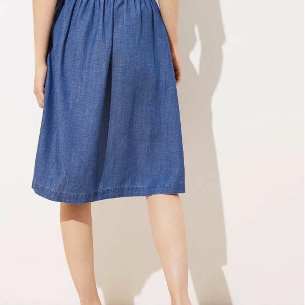 LOFT Blue Button-Front Denim Midi Skirt - Picture 3 of 12